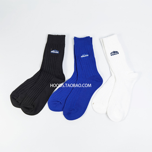 HOODS HM日版外贸 雪山秋冬男女纯色中筒日潮刺绣运动袜 纯棉袜子