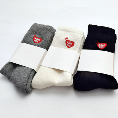 刺绣中筒纯棉纯色袜子秋冬纯棉