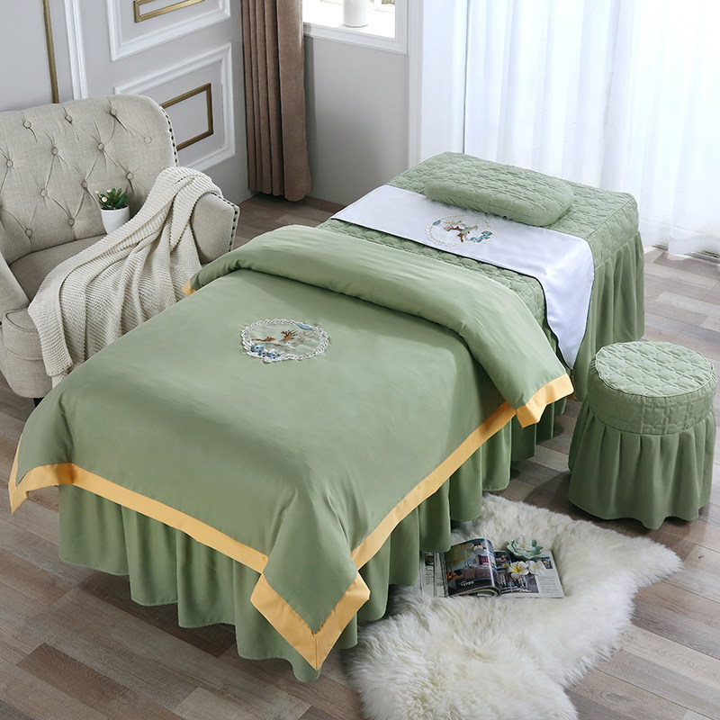 美容床罩四件套欧式贡缎蕾丝防滑按摩床套送被芯床裙式四件套定做,床上用品,床罩,淘宝优惠券,粉丝福利购,淘宝优惠卷