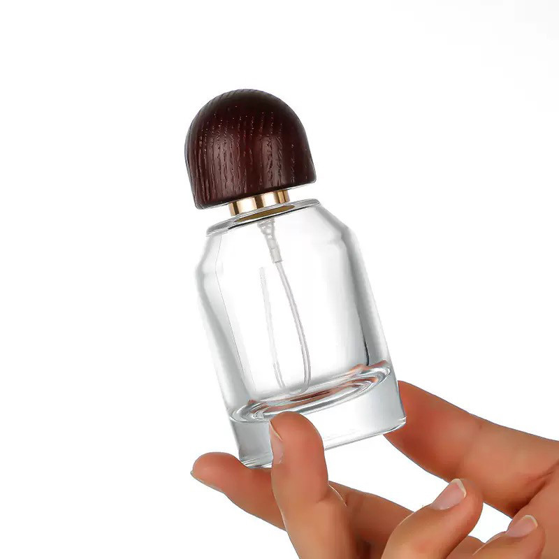 宇兮YUXI 蘑菇头木盖斜肩香水透明玻璃空瓶分装瓶30ml50ml100ml