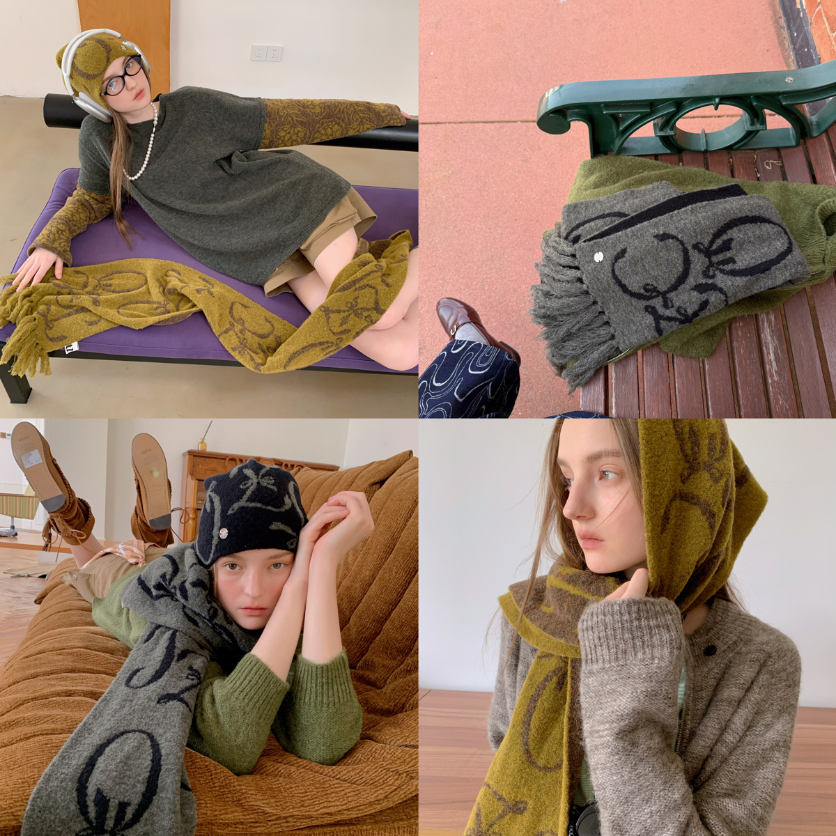 TZCO25FW 双面LOGO帽子围巾 康宝莱软糯圈圈羊毛时髦百搭冬日配饰