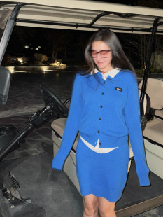 半裙 」100%美丽诺羊毛超绝宝蓝色针织开衫 TZCO 24秋「克莱因套装