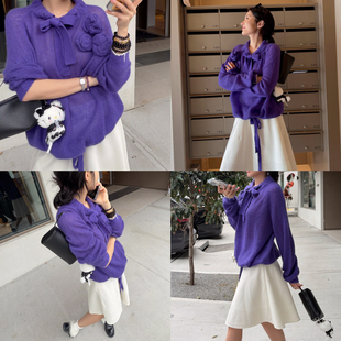 TZCO 26S「 极境紫玫瑰针织」康宝莱75%山羊绒白厂丝手工玫瑰开衫