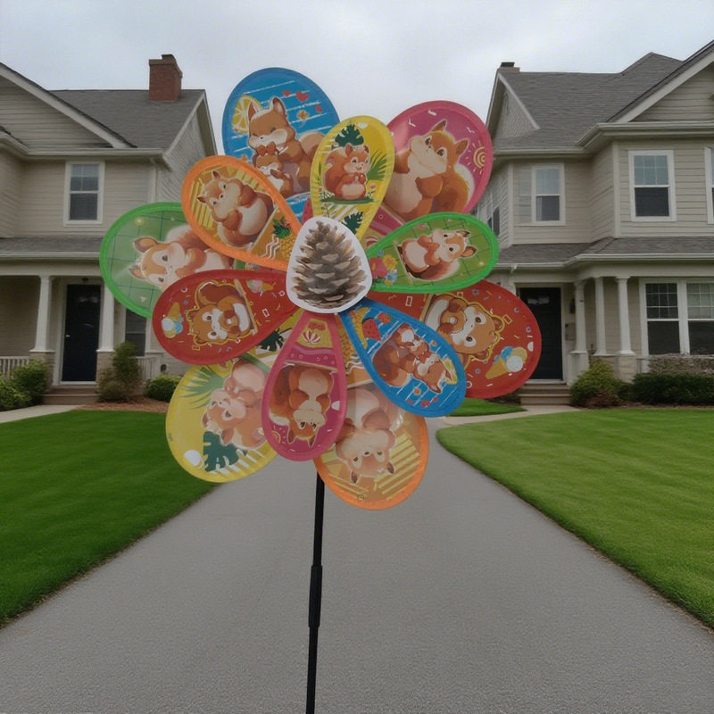 36cm儿童户外大款玩具大号双层风车加长装饰塑料网红六彩