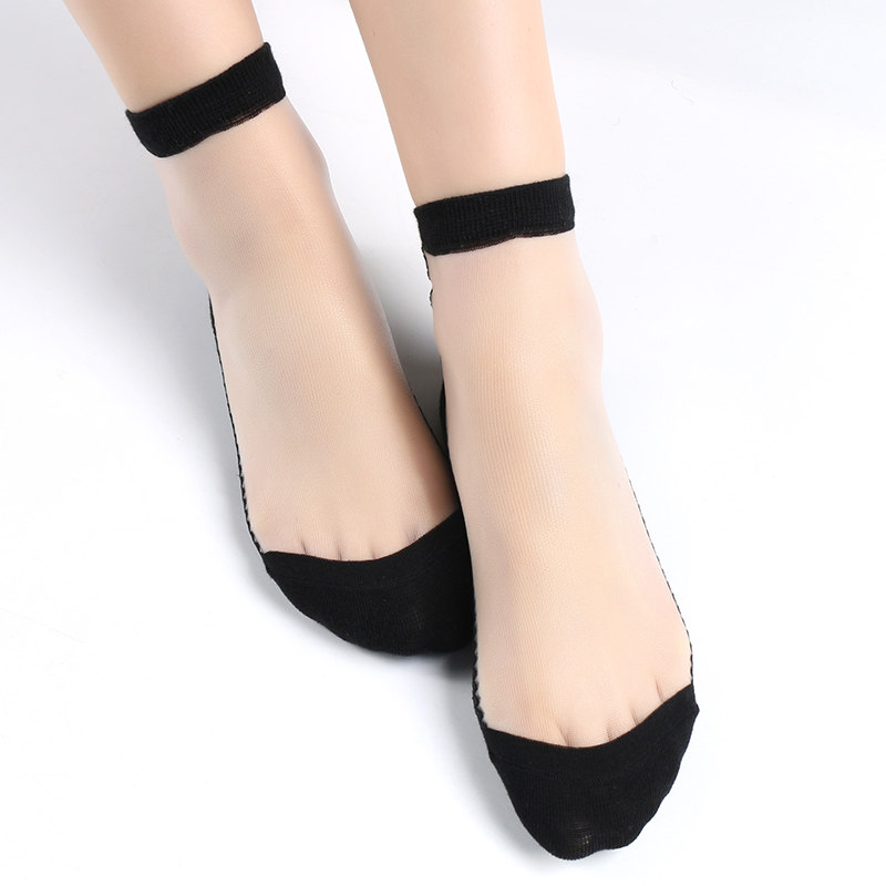 春夏季蕾丝脚背花边丝袜女薄款透气棉底吸汗玻璃丝中筒袜ins潮