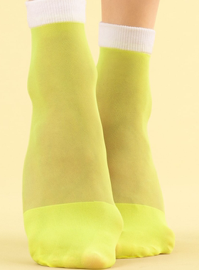 法式清新柠檬黄FIORE JUICY LIME 8D超薄小众进口短袜白色袜口女