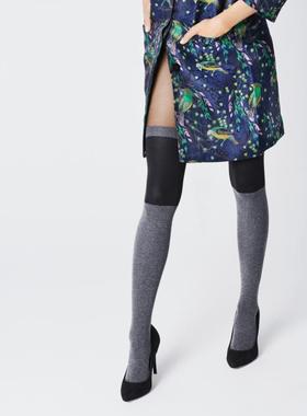 学院风女团T台装Fiore Piega 40D拼接撞色黑色灰色假仿大腿连裤袜