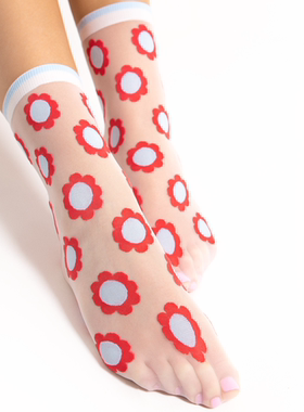 法式进口FIORE MIA 20D彩色太阳花提花甜美透明白色窄边短袜女夏