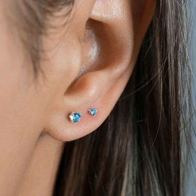 双耳洞钻耳钉彩色纯银两个耳洞合适的耳环高位耳洞防过敏耳饰女