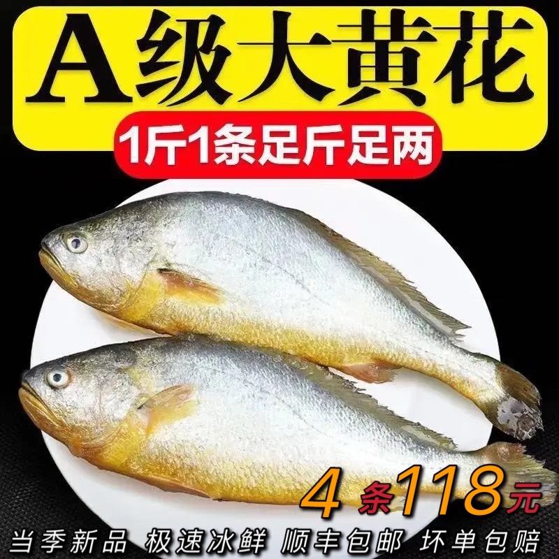 【大黄鱼】新品 1斤装4条直降20元 海捕海鲜急速冰鲜冷冻顺丰 水产肉类/新鲜蔬果/熟食 黄鱼 原图主图