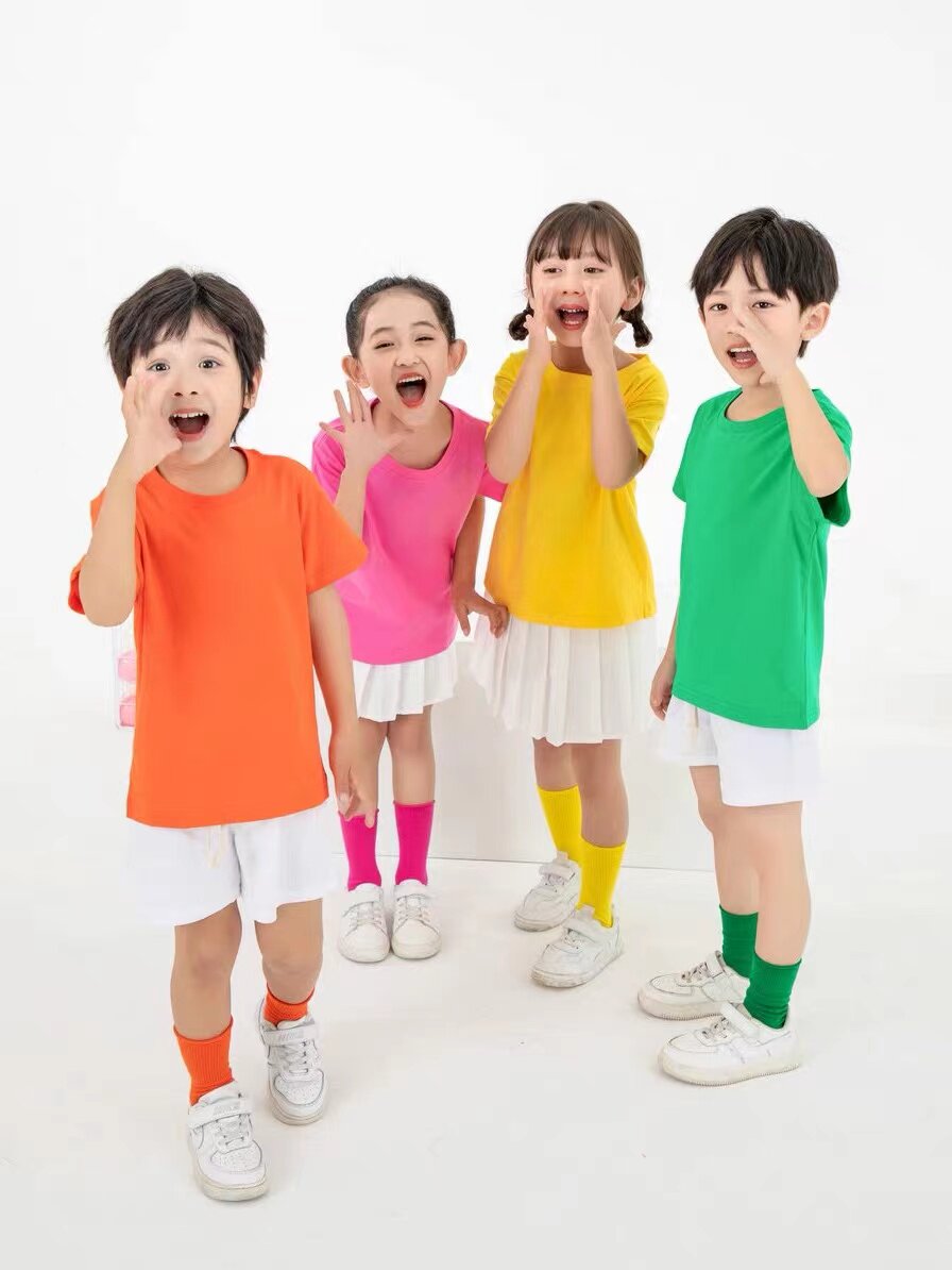 彩色儿童t恤闺蜜装纯色幼儿园服毕业照纯棉短袖亲子装学生班服