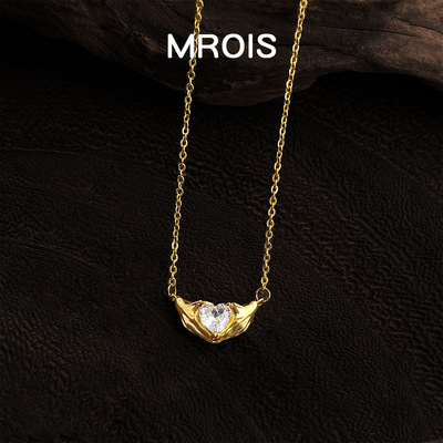 原创厚镀18K真金高保色锁骨链爱心吊坠个性锆石小众项链轻奢项饰