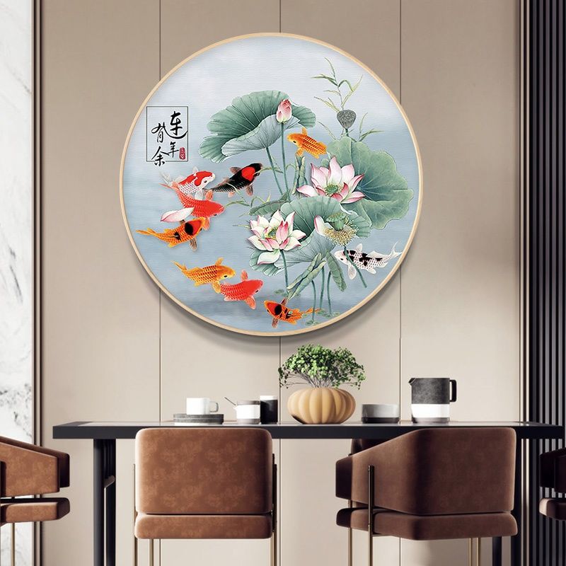 招财荷花锦鲤十字绣2025新款线绣客厅手工刺绣简约现代玄关装饰画图片