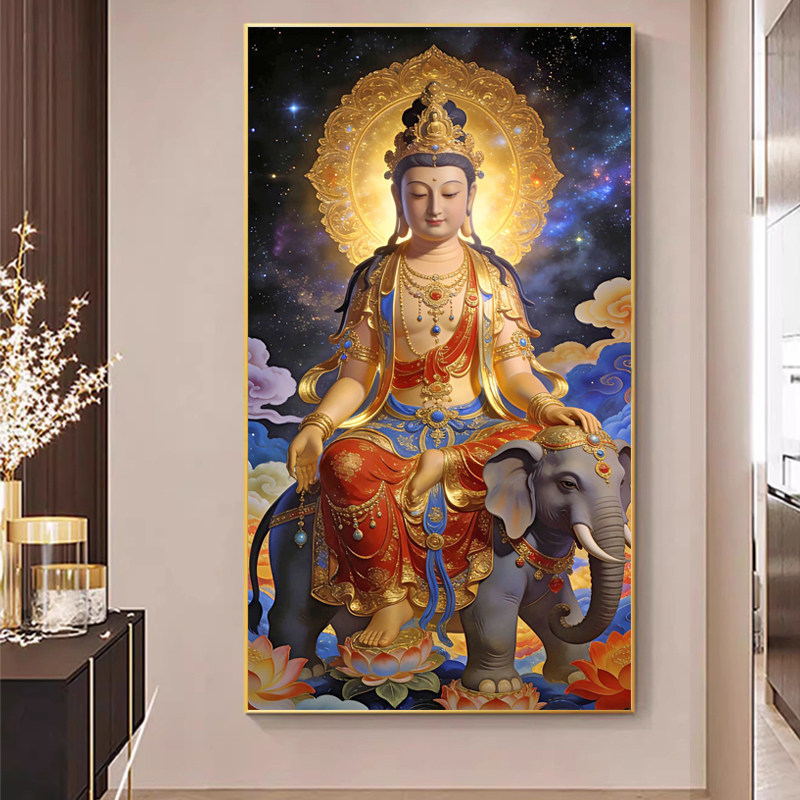 普贤菩萨十字绣2026新款绣印花线绣客厅佛堂供奉佛像刺绣玄关竖版