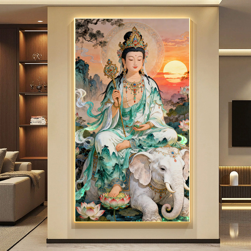 普贤菩萨十字绣新款自己绣中式佛像画像客厅手工刺绣装饰挂画套件