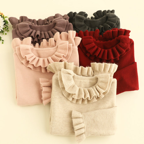 荷叶花边套头刺绣针织打底衫