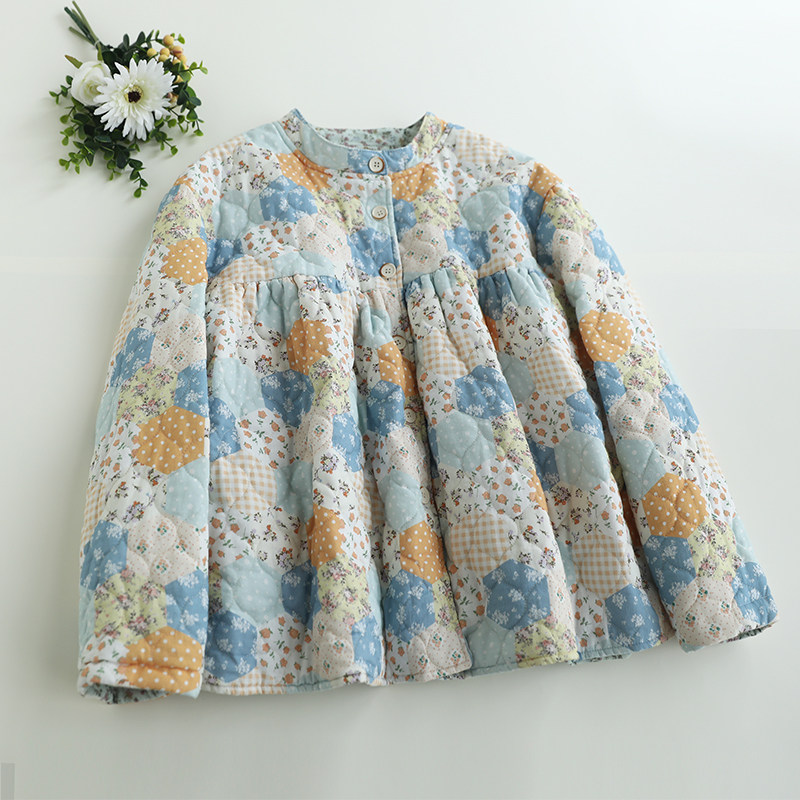 森系甜美碎花百搭棉服上衣女