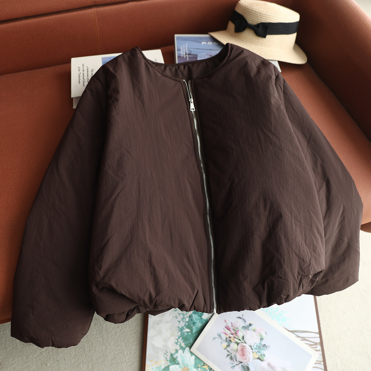 简约中性风女短款宽松休闲棉服
