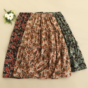 型百搭减龄拼接半身裙 A字版 潮 森系松紧腰文艺碎花加绒中长款 新款