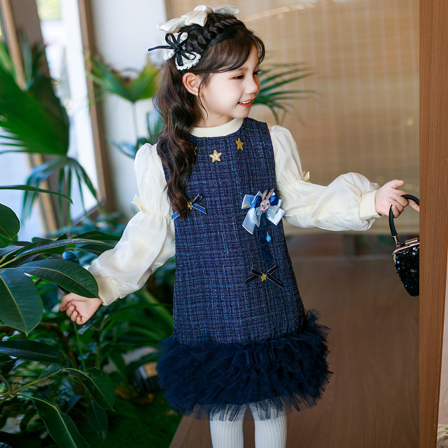 女童冬季新款呢子连衣裙套装洋气小香风背心裙两件套潮宝宝公主裙