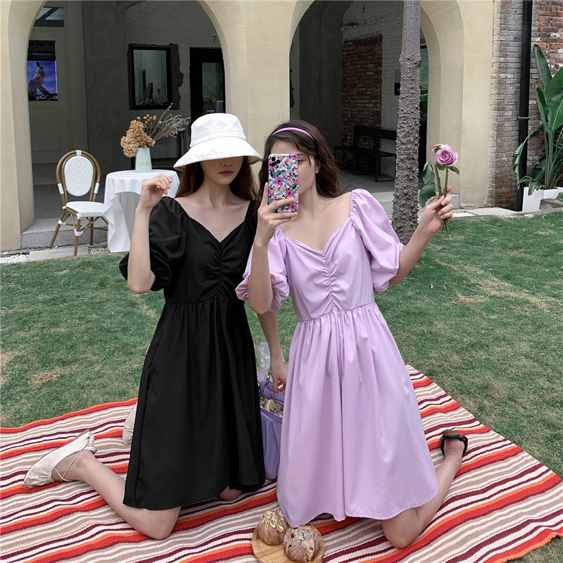 Real price new baby dress bubble sleeve high waist collar simple Korean dress