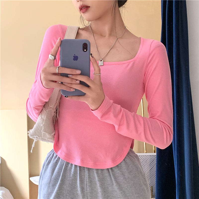 Real price 2021 spring new versatile T-shirt bottom shirt short long sleeve smart top