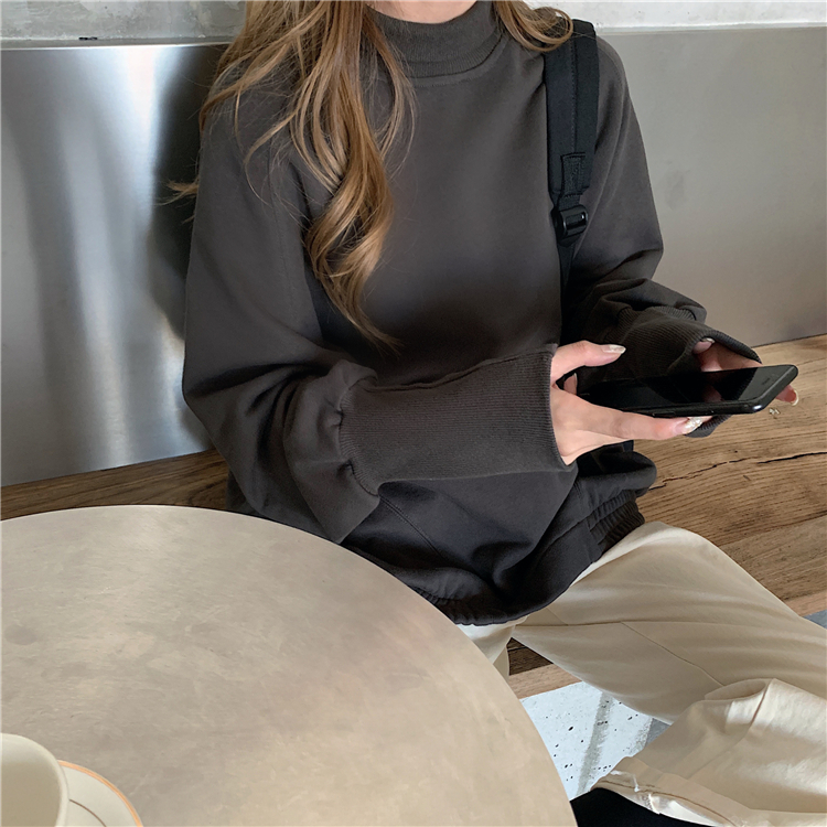 Korean version of autumn and winter half high collar loose BF style long sleeve sweater women's top