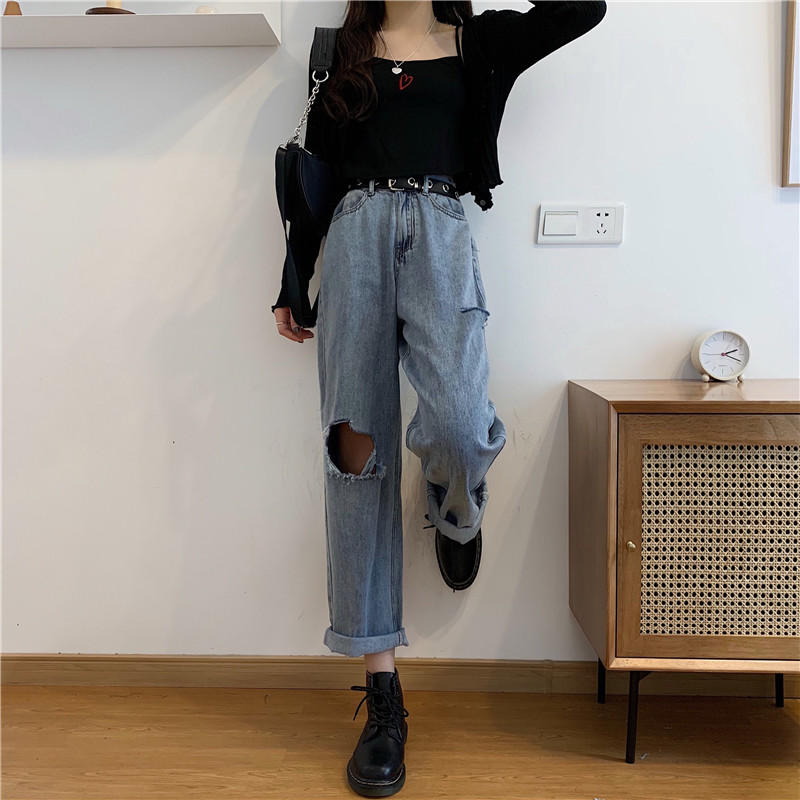 Women's summer thin high waist straight pants loose wide leg pants