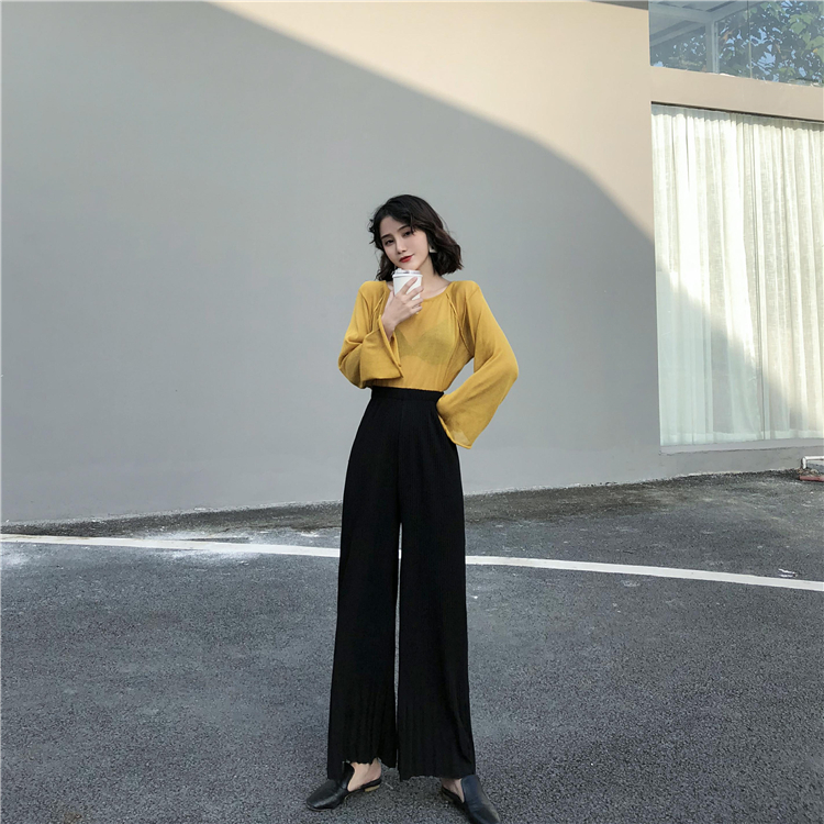 Real price early autumn chic loose straight tube wide leg pants drape high waist pleated pants