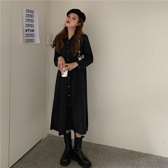 Real price black dress design temperament long sleeve autumn dress French dress