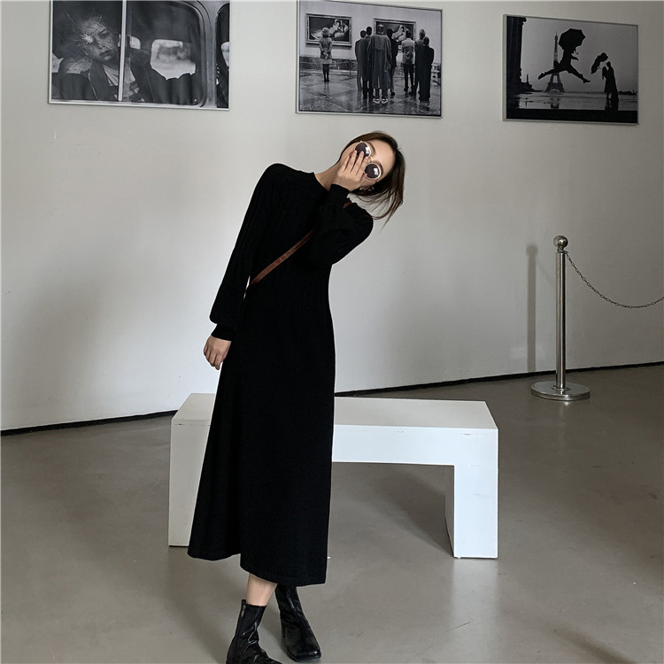 Real price autumn and winter new round neck loose and versatile retro knitted dress