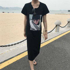 Real auction real price careful machine dress printing close waist show thin split skirt women summer