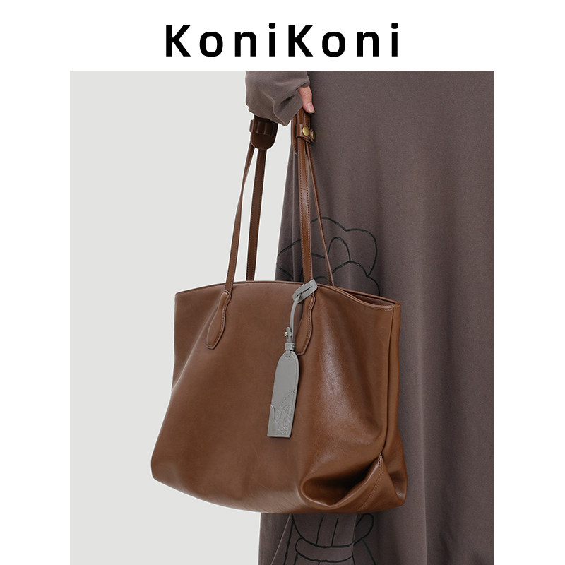 KoniKoni真皮大容量托特包女2026新款高级质感超火通勤包单肩大包