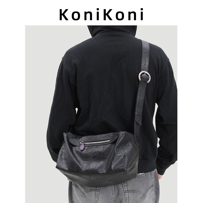 KoniKoni真皮男士斜挎包2026新款通勤大容量托特包男生健身单肩包