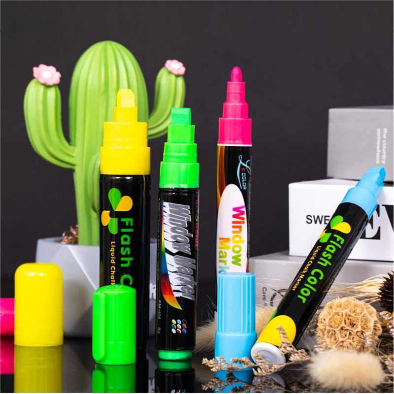 荧光板专用笔荧光笔标记笔按动式POP笔LED电子发光黑板笔白板广告牌可擦炫彩记号笔玻璃板写字板学生用水性笔