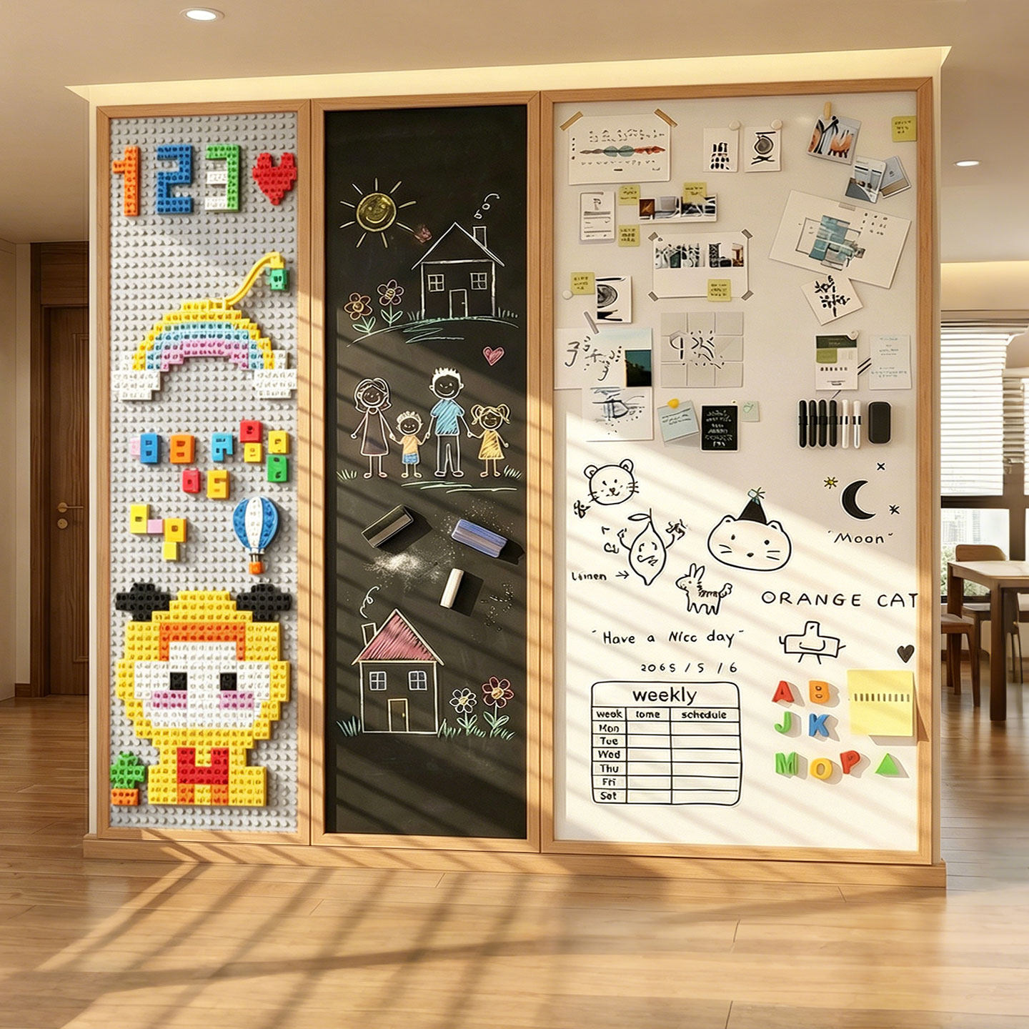 齐富育伴墙实木框磁吸白板积木墙定制家用背景墙面展示壁挂式大黑板家用教学可擦写涂鸦磁性画板儿童益智玩具