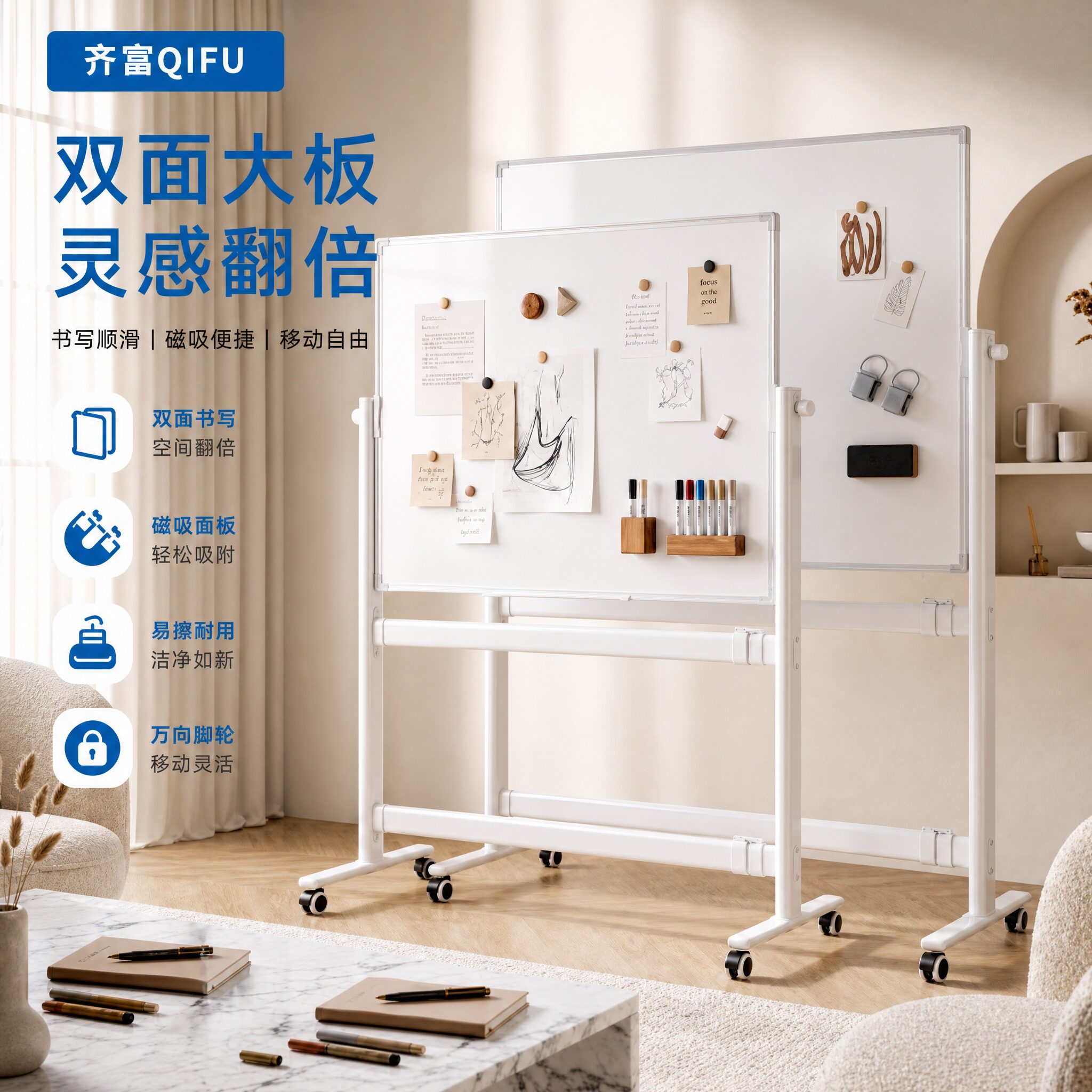 齐富办公教学立式移动支架白板图片