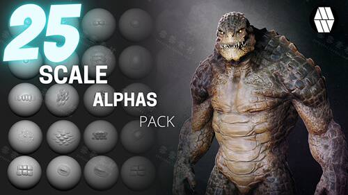 ZBrush生物动物皮肤鳞片笔刷 alpha笔刷Zbrush角色风格化自定义笔