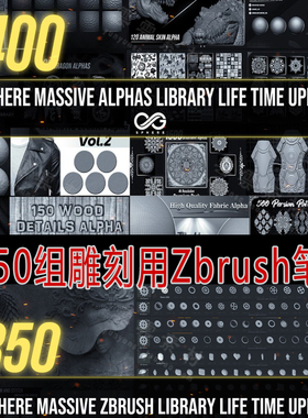 Zbrush 8250组影视生物皮肤盔甲雕刻用笔刷与Alphas装备贴图合集