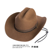 美式 西部牛仔帽男女羊毛硬质大檐礼帽复古马术露营大头围藏式 帽子