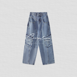 牛仔工装 做旧水牛仔裤 秋冬新款 工装 女3568 100%新疆棉美式 韩彬彬