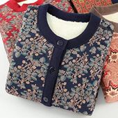 中老年人秋冬装 女太太加绒外套矮个子妈妈保暖衣奶奶开衫 大花上衣