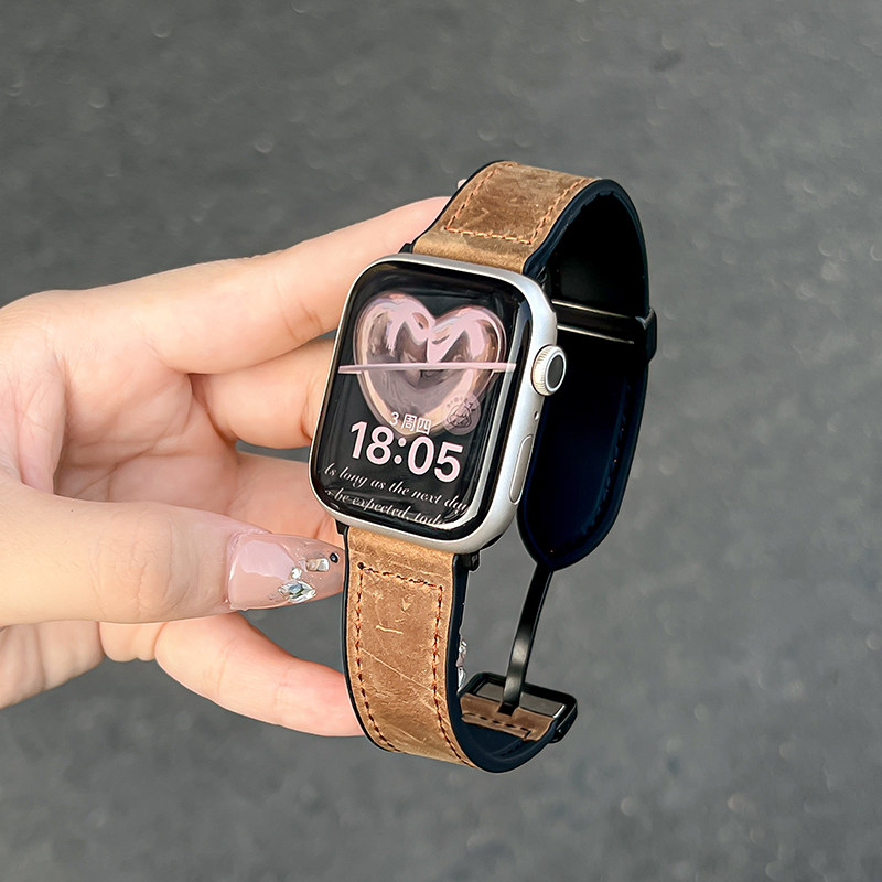 适用iWatch9真皮高级感applewatch8苹果手表Ultra表带硅胶磁吸7654se2夏天透气个性疯马复古皮41/45潮男女高性价比高么？
