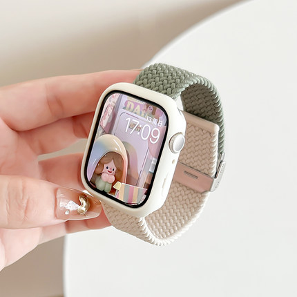 适用于apple watch9表带苹果手表se8ultra代iwatch7尼龙表带双色编织透气创意s6/5/4/3/2弹力夏天可调节