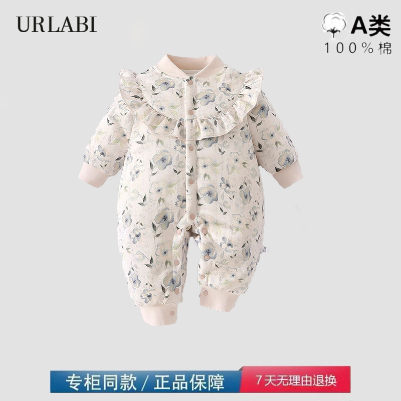 品牌撤柜清仓中国风女宝宝连体衣夹棉秋冬装120g加厚棉服婴儿爬服