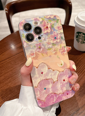 蓝光水钻樱花三星s23ultra手机壳适用s22+/s21fe/s23fe粉色桃花A53 5g防摔S24FE/a23/A16/06女款a52保护套A24