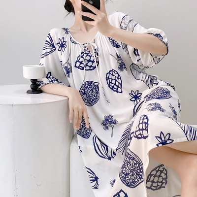 人造棉女睡裙大码夏款短袖薄款夏季女款棉绸睡衣学生裙凉感可外穿
