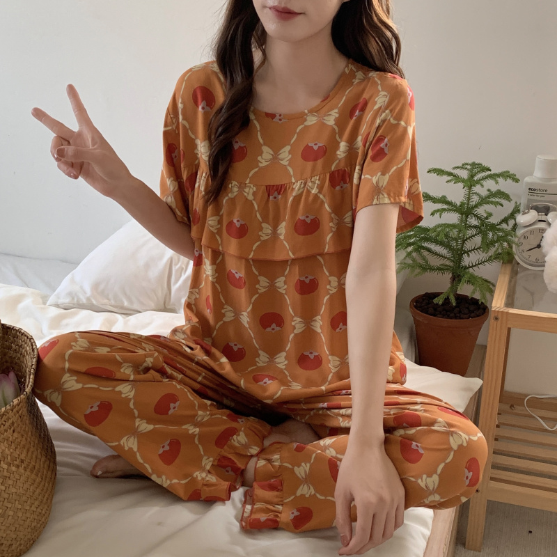 女棉绸夏季短袖长裤睡衣防凸点人造棉宽松学生空调服家居服套装薄