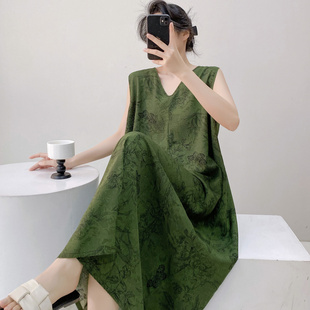 新中式春夏季睡裙女无袖加长款复古亲肤碎花大码高级感外穿连衣裙