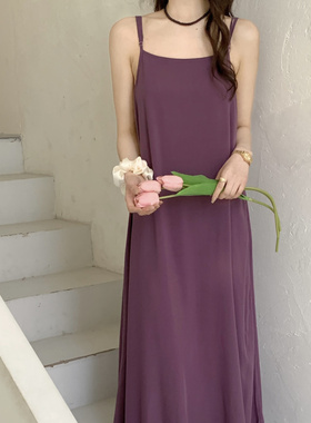 春季新款睡裙女夏显瘦内搭吊带裙女宽松高级背心裙紫色吊带连衣裙